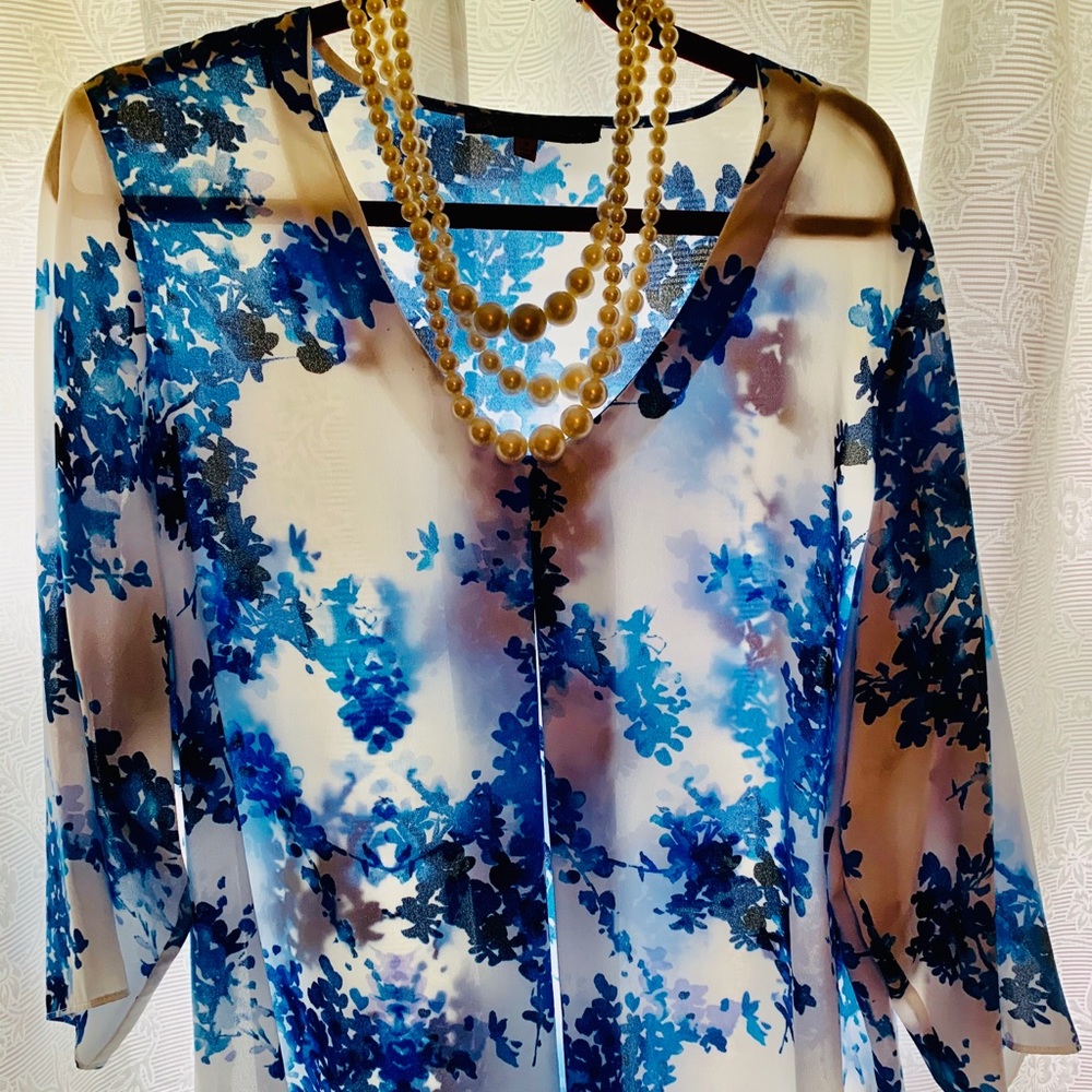Rose and Olive 1X Blouse white and blues